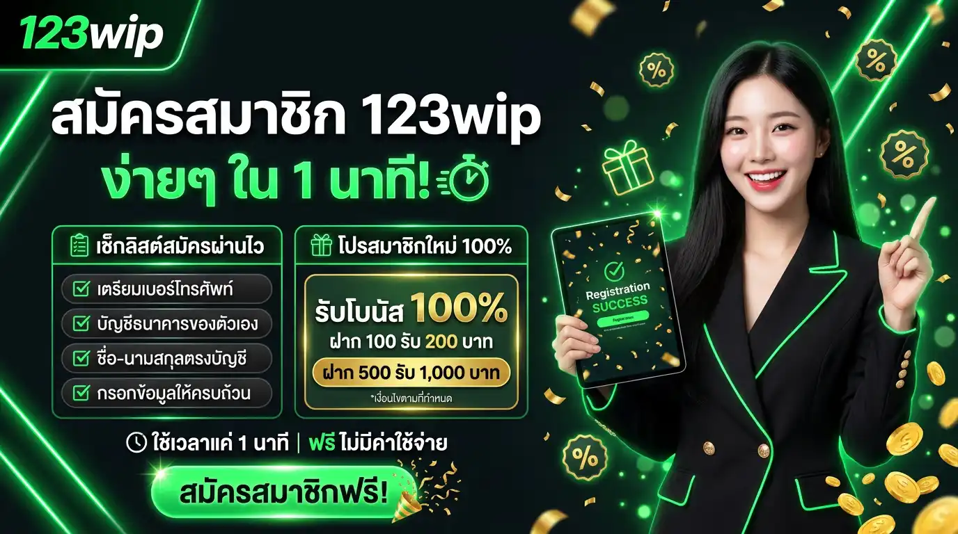 สมัครสมาชิก 123wip ง่ายๆ ใน 1 นาที | เช็กลิสต์สมัครผ่านไว + รับโปรสมาชิกใหม่ 100%